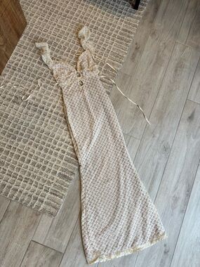 Meshki Cream Knit Maxi Dress with Braided Detail